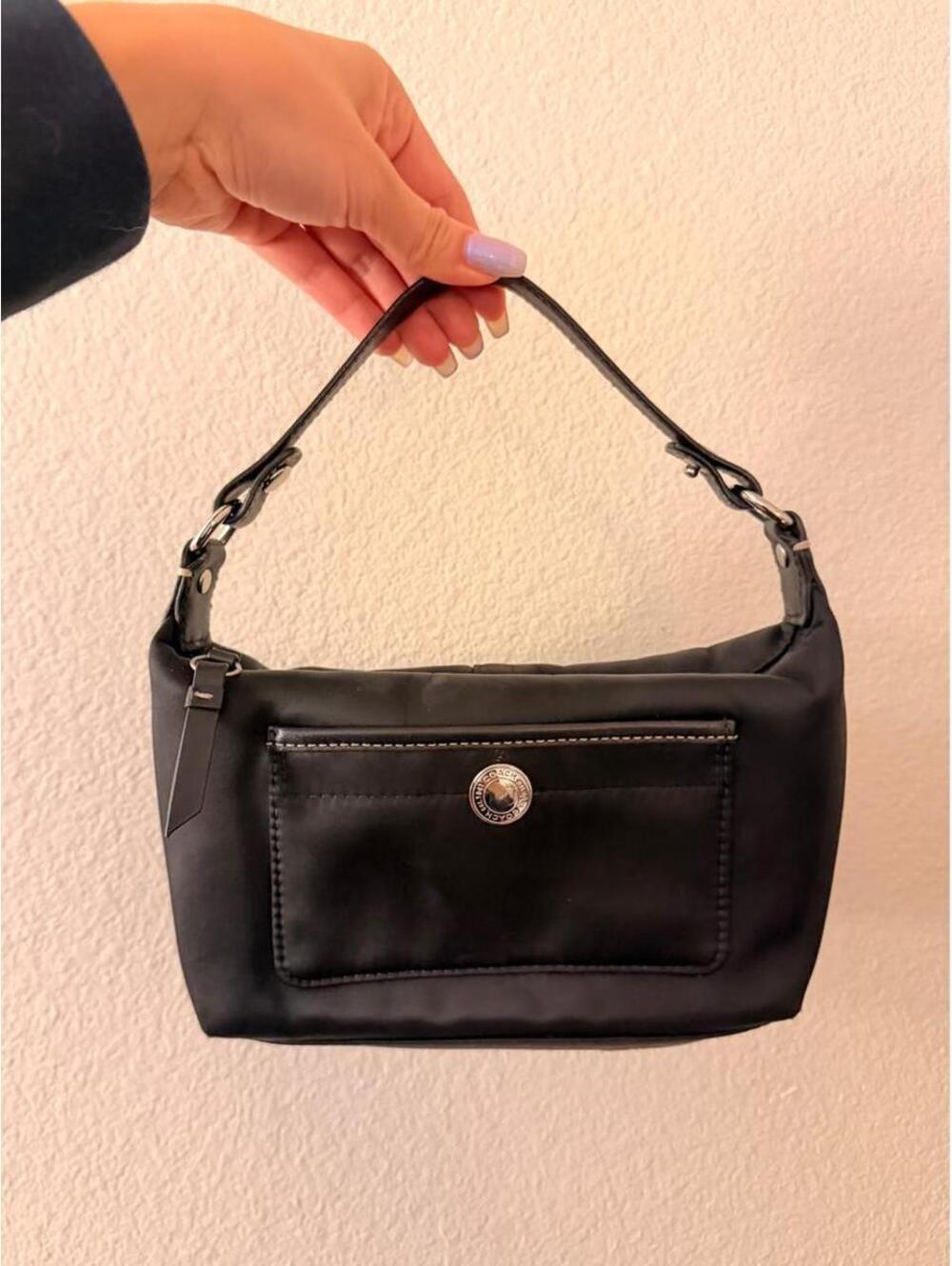 Coach Hamptons Black Satin Nylon Mini Baguette Shoulder Bag